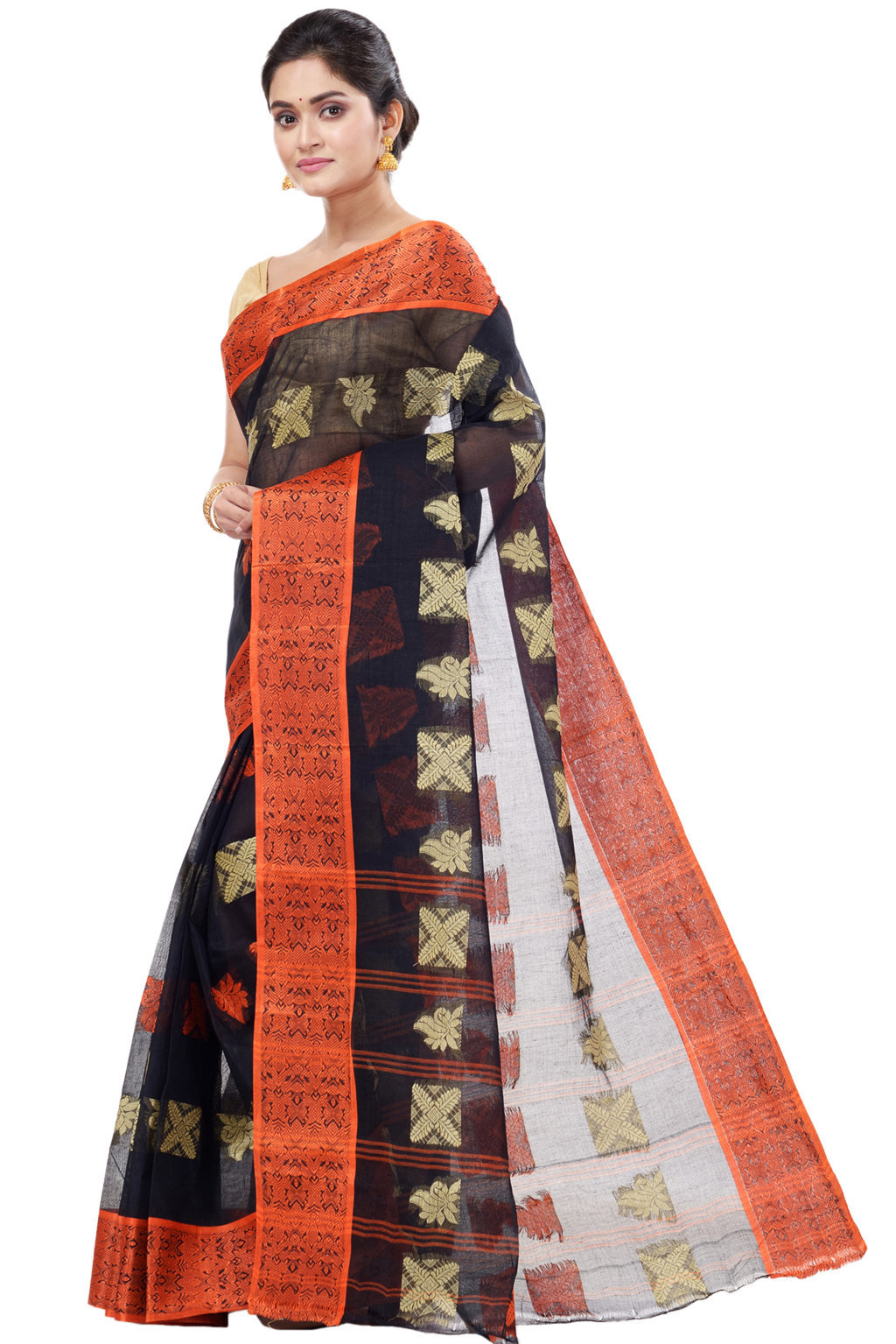 Black Pure Cotton Suparna Buti Tant Saree (755)